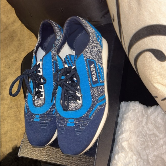 Authentic Prada Blue Casual Sneakers with White Accents - Picture 1 of 5